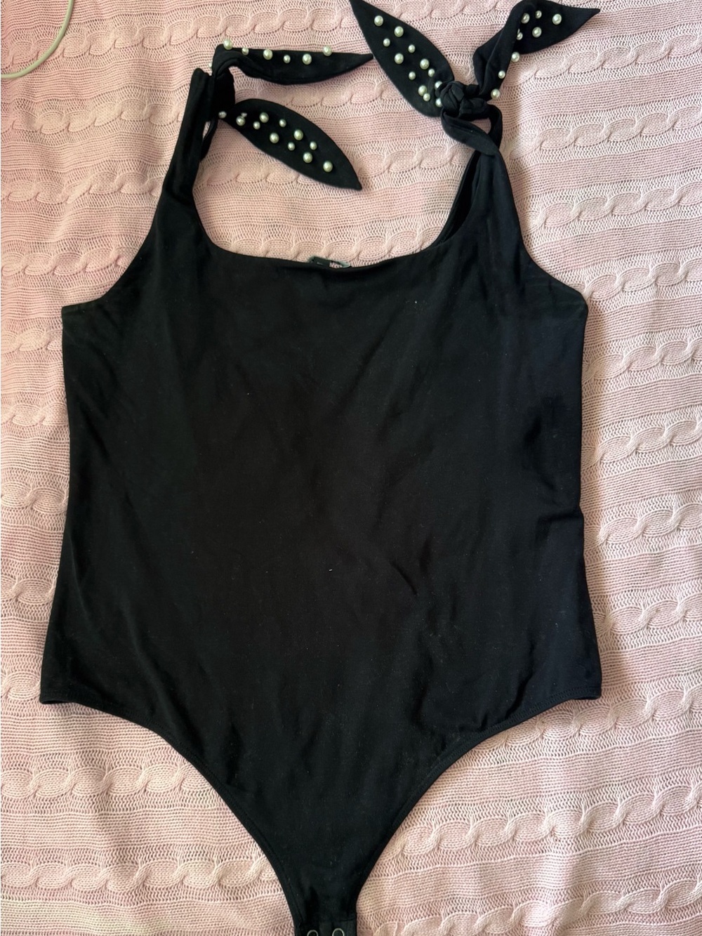 Express Black Pearl Tie-Strap Bodysuit